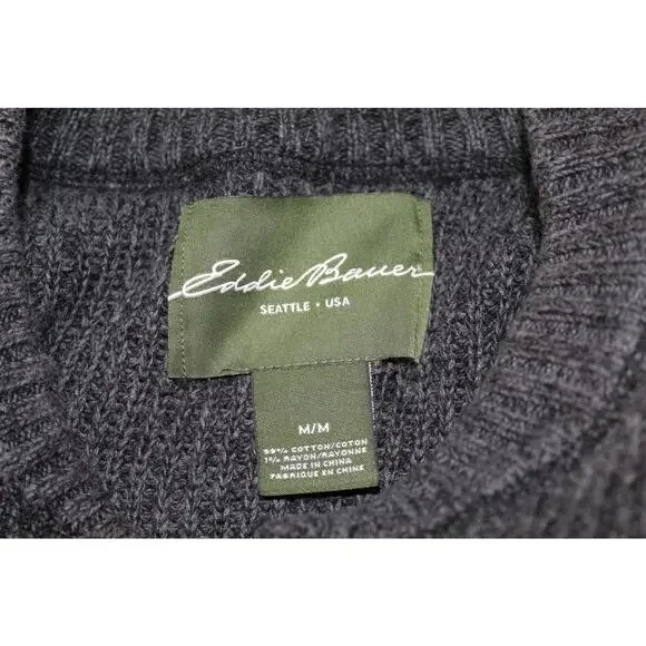 Eddie Bauer Henley Sweater Heather Brown Cotton Blend Knit Men Medium - Picture 2 of 3